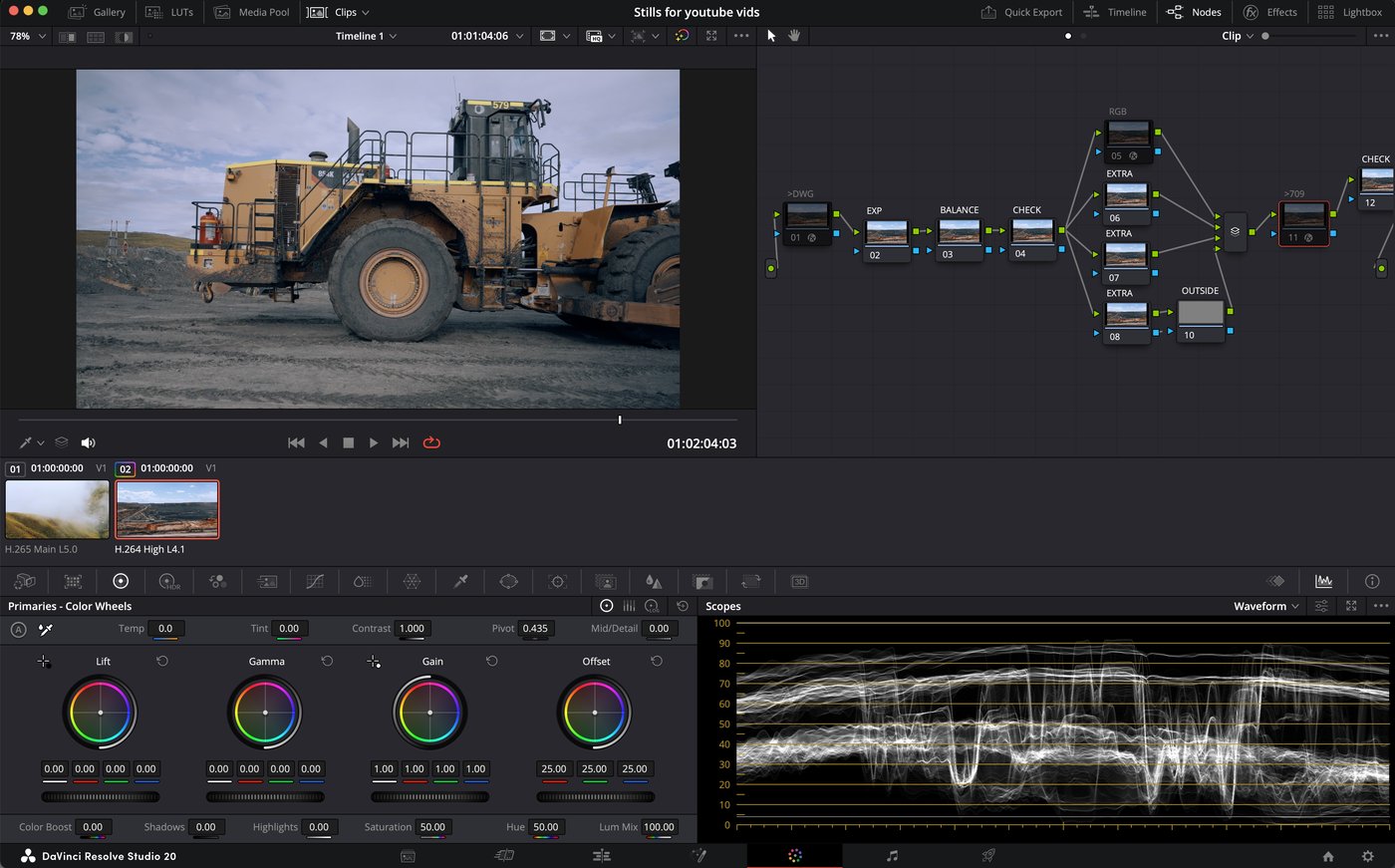 DaVinci Resolve colour grading session